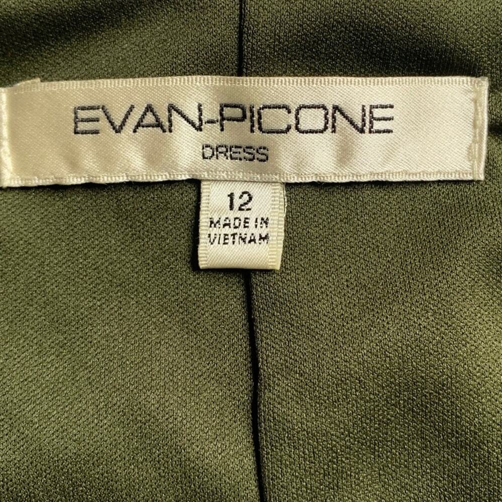 NWT Evan Picone Draped Cowl Neck Dress 12 Olive Green Goddess Ruffle Sheath - Picture 12 of 12